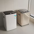 White And Beige Top Loading Washing Machines In Tiled Room With Control Panels And Lids 3d model