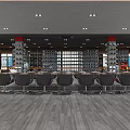 Modern Retail Store Interior With Shelves Black Chairs Gray Wooden Floor And Ceiling Lights