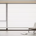 White Window Blinds in Modern Interior with Lounge Chair and Wooden Floor
