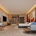 Hotel Guest Room Modern Interior With Comfortable Bed Sofa TV And Decorative Painting