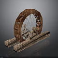 Wooden Mechanical Wheel Device With White Spokes And Support Base