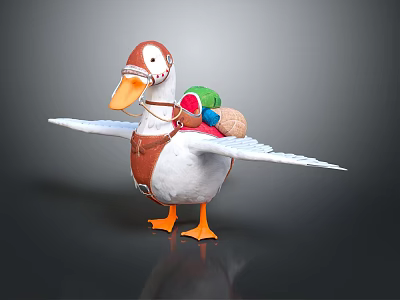 3D Duck Game Movie Character With Brown Vest Colorful Backpack And Spread Wings 3d model