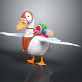 3D Duck Game Movie Character With Brown Vest Colorful Backpack And Spread Wings