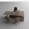 Modern Wooden Office Desk With Computer Monitor Laptop And Three Chairs