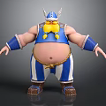 Chubby Viking Warrior With Horned Helmet Yellow Beard Blue Top And Blue White Striped Pants