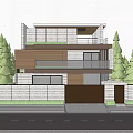 Modern Detached Villa Featuring Geometric Facade Glass Balcony and Roof Garden Surrounded by Trees