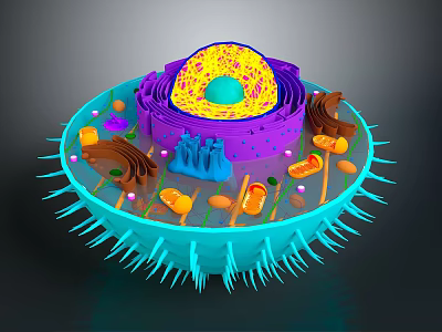 Medical Research Device Featuring 3D Cell Structure Model With Organelles And Nucleus 3d model
