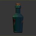 Green Decorative Glass Bottle With Wooden Cork Body Emblem And Red Accent As Household Item