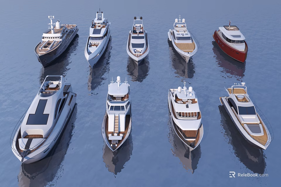 Various Luxury Yachts Displayed On Calm Water 3d model 