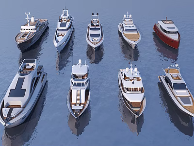 Various Luxury Yachts Displayed On Calm Water 3d model