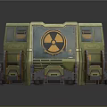 Green Radioactive Storage Container With Warning Symbols Metal Panels And Handles