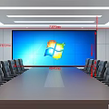 Modern Conference Room Interior With Large Screen Long Table And Black Chairs 3d model