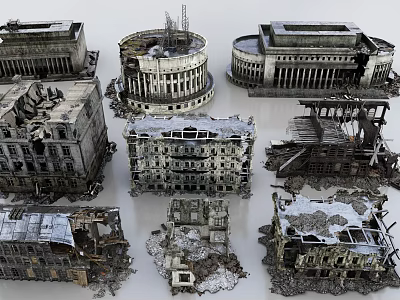 Active Construction Site With Demolished Building Structures Debris And Reconstruction Work 3d model