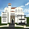 Luxury Detached Villa With Red Roof Beige Exterior Pink Flowers And Lush Garden