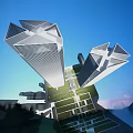 Modern Twin Office Skyscrapers With Unique Geometric Facade And Urban Green Space