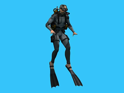 Man In Scuba Diving Gear With Oxygen Tank And Fins Underwater 3d model Man In Scuba Diving Gear With Oxygen Tank And Fins Underwater 3d model