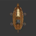 Vintage Wooden Boat With Upper Cabin Wooden Deck And Decorative Propulsion Wheels