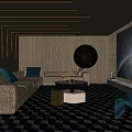Modern Home Theater Interior With Large Projection Screen Comfortable Sofa Ambient Lighting And Circular Decor
