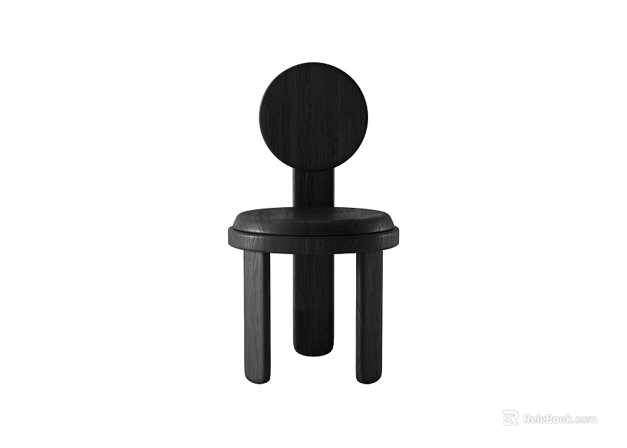 Modern Black Wooden Dining Chair With Round Backrest And Cylindrical Legs 3d model 