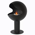 Stylish Black Modern Freestanding Fireplace with Burning Fire and White Pebbles