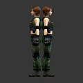 Realistic 3D Female Character Model With Red Hair And Camouflage Uniform Front Back Views