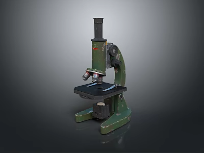Industrial Equipment Green Microscope With Mechanical Base And Lens Stage For Laboratory Use 3d model