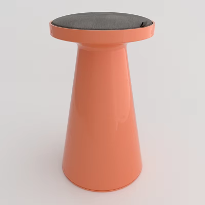 Orange Conical Bar Stool With Grey Padded Seat Modern Minimalist Design 3d model
