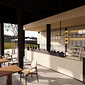 Traditional Chinese Teahouse Exterior With Traditional Roof Wooden Structure Display Windows Outdoor Seating And Trees