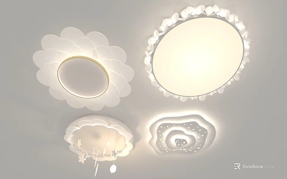 Modern Ceiling Lights With Flower Cloud Shapes And Decorative Circular Design 3d model 
