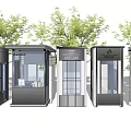 Modern Security Booths With Various Designs And Green Trees In Background 3d model