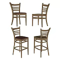 Wooden Bar Stools With Brown Seat And Backrest In Tall Design Displayed From Different Angles