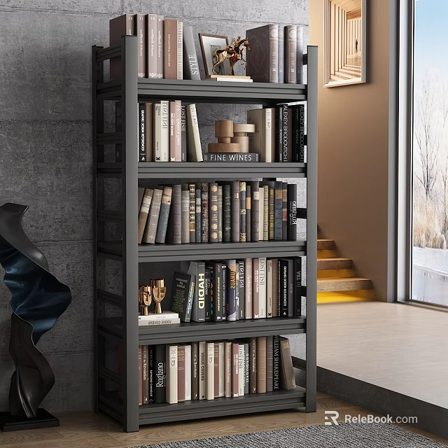 Modern Multi layer Bookshelf With Books And Decorative Items In Living Room 3d model 