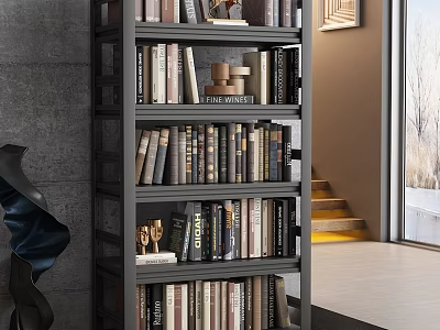 Modern Multi layer Bookshelf With Books And Decorative Items In Living Room 3d model