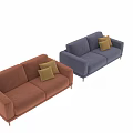 Modern Rust Colored Upholstered Sofa With Soft Yellow Accent Pillows And Sleek Metal Legs
