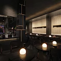 Modern Stylish Bar Interior With Round Pendant Lights Comfortable Seats And Decorative Wall