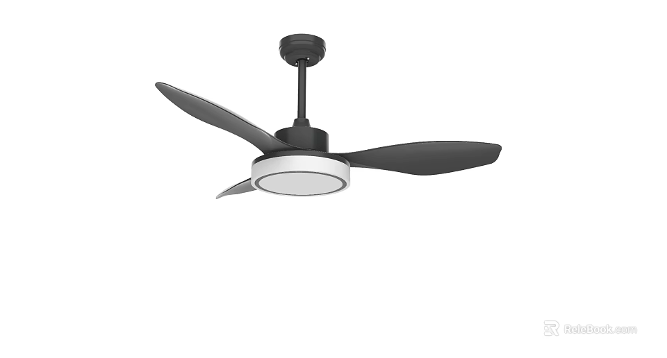 Modern Ceiling Fan With Light Black Blades And White Fixture Design 3d model 