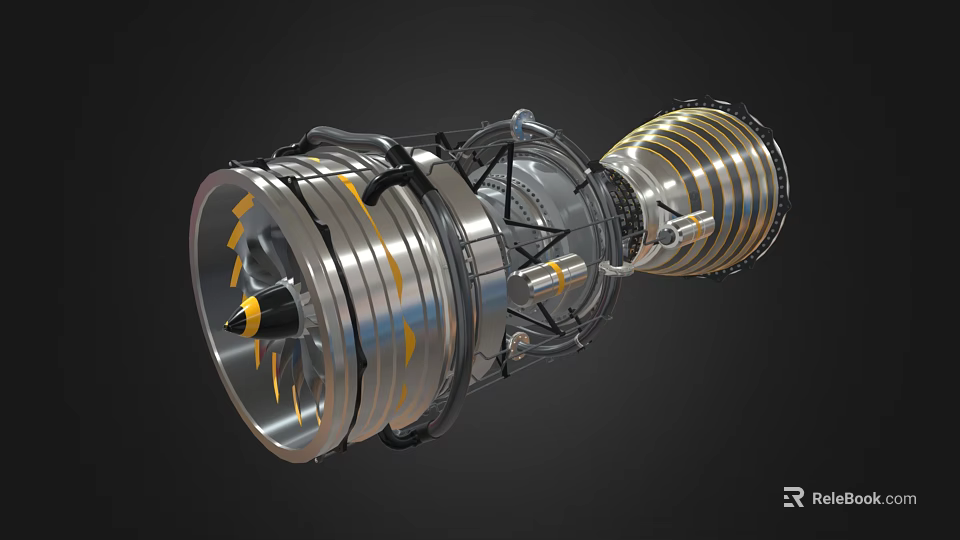 Turbine Engine 3D Model with Internal Structure Metallic Components and Transparent Casing Design 3d model