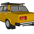 Yellow Classic Sedan Car with Roof Rack and Vintage Exterior Design