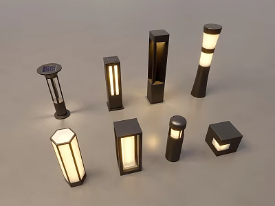 Various Modern Outdoor Lights With Different Shapes And Bright Illumination 3d model