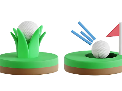 Garden Ornaments Featuring Green Grass Golf Ball Hole Red Flag And Blue Clubs 3d model
