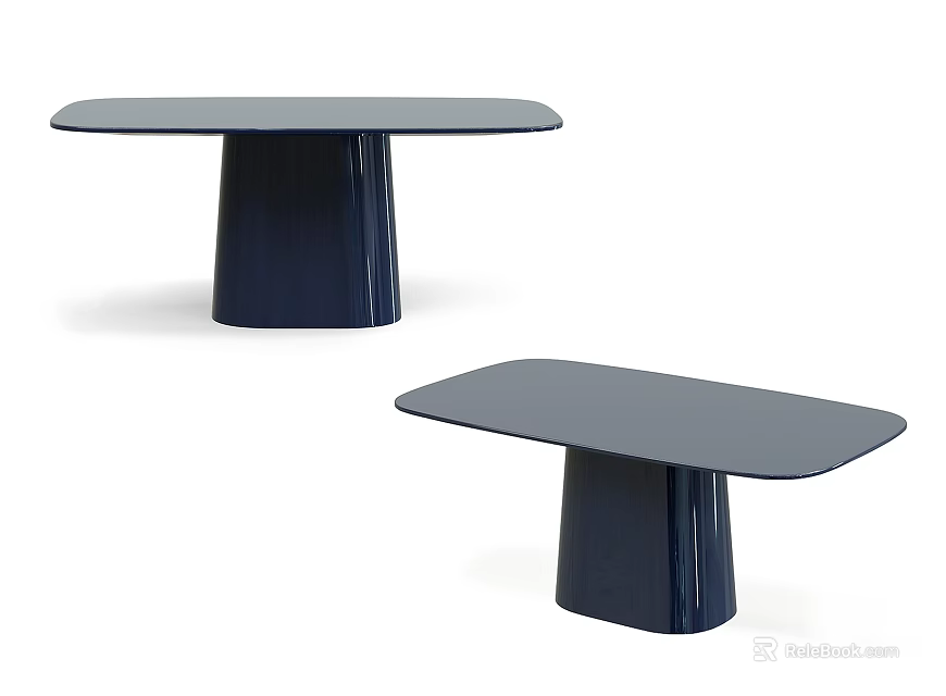 Modern Dining Tables With Unique Curved Base And Smooth Dark Blue Tabletop Design 3d model