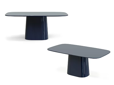 Modern Dining Tables With Unique Curved Base And Smooth Dark Blue Tabletop Design 3d model