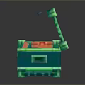 Green Storage Chests Featuring Closed And Open Designs With Red Items Inside