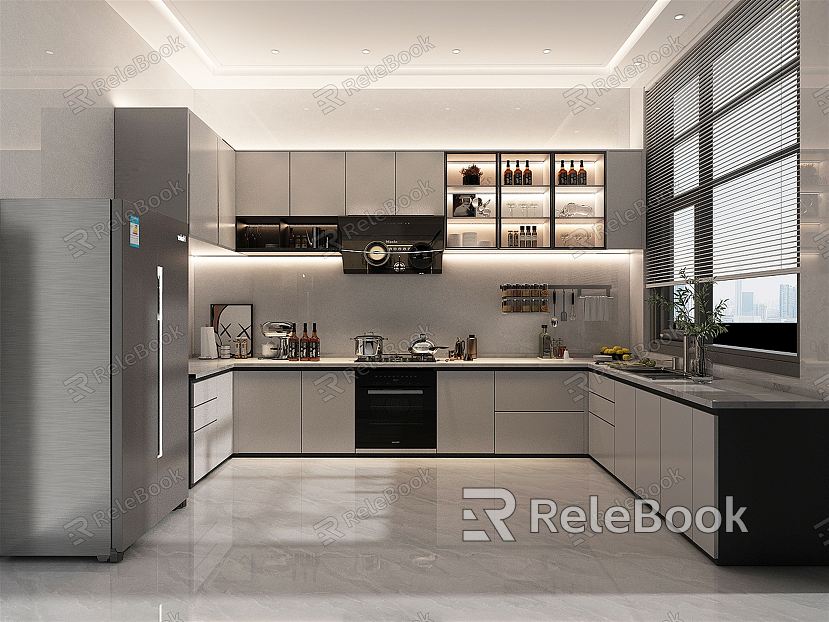 Modern Kitchen Kitchen Cabinet Kitchen Supplies Kitchenware Tableware Hanging Cabinet Floor Cabinet Double Door Refrigerator model