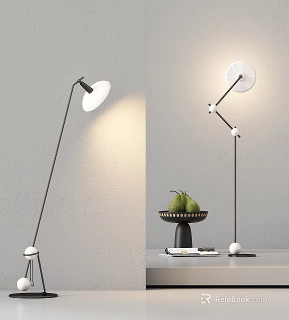 Modern Floor Lamp Design With White Shade Black Stand And Home Decor Elements 3d model 