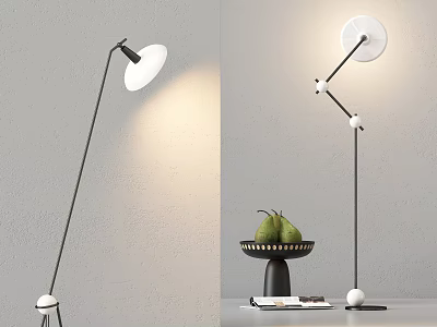 Modern Floor Lamp Design With White Shade Black Stand And Home Decor Elements 3d model