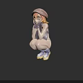 Game Movie Character 3D Model With Squatting Pose Blonde Hair Blue Gloves And Purple Shoes