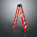 Red Metal Step Ladder with Black Top Stable Base and Safety Steps