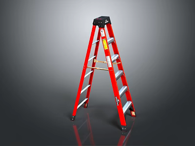 Red Metal Step Ladder with Black Top Stable Base and Safety Steps 3d model