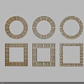 Golden Carved Windows Featuring Circular And Square Traditional Geometric Patterns 3d model